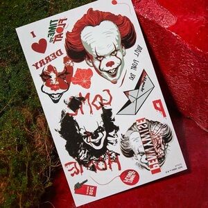 Horror pennywise Clown temporary tattoo Set - Red and Black